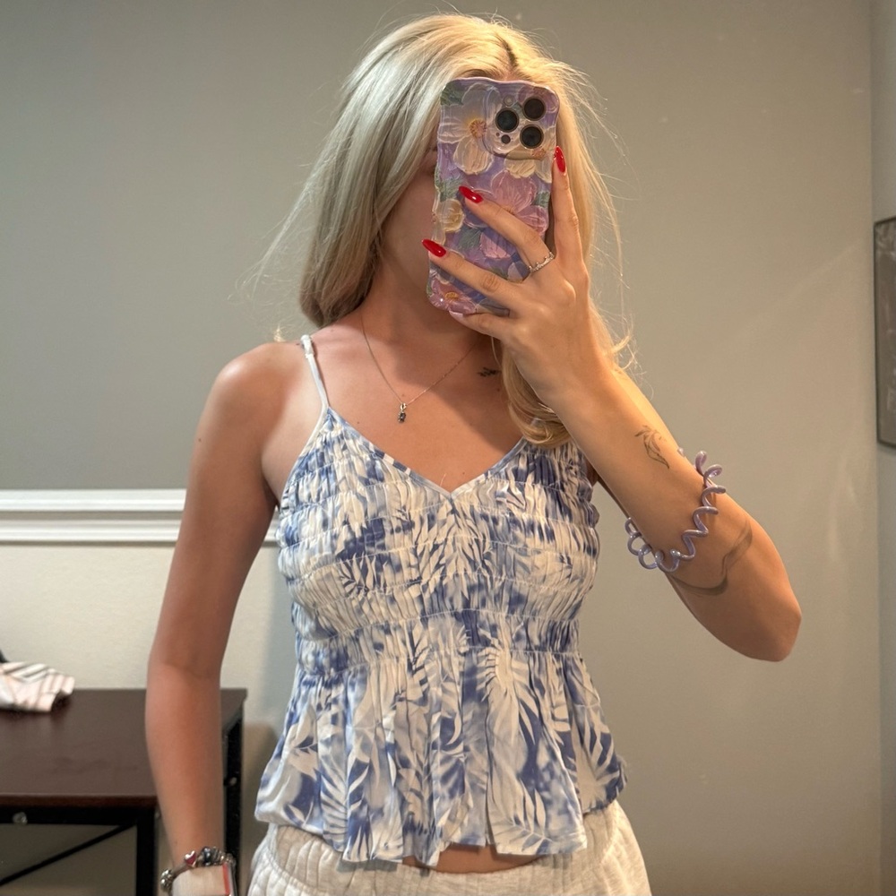 Blue and White Women's Top
